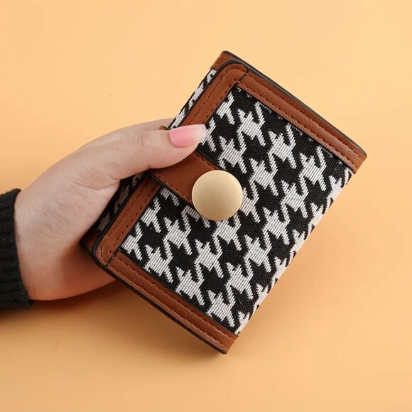 $5 ADD ON ITEM-Small Houndstooth Trifold Wallet Leather Purse Credit Card Holder - Picture 6 of 6